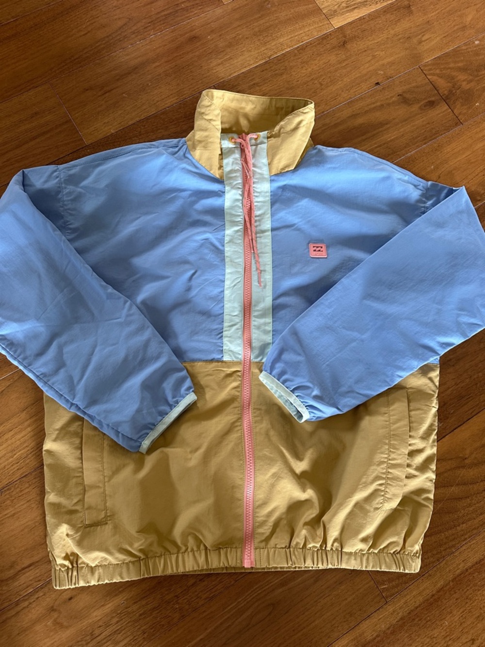 Billabong Colorblock Windbreaker Jacket in Light Blue and Mustard